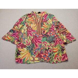 Macy's Tacera Women's‎ M Summer Beach Party Boho 70's 3/4 Flare Neon Floral